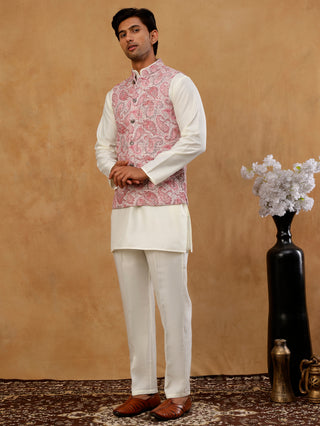 Men Embroidered Ethnic Nehru Jacket with Kurta & Pyjama Set