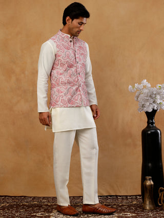 Men Embroidered Ethnic Nehru Jacket with Kurta & Pyjama Set
