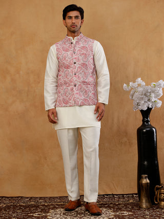 Men Embroidered Ethnic Nehru Jacket with Kurta & Pyjama Set