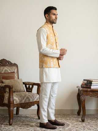Ikat Print Cotton Blend Nehru Jacket With Kurta Set