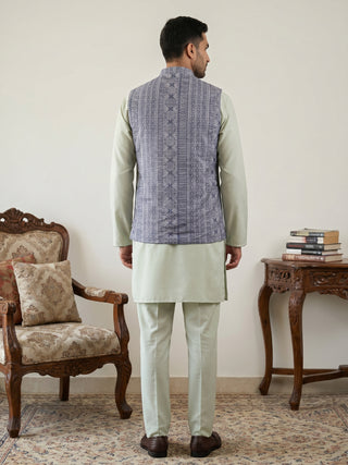 Men's Cotton Blend Embroidered Nehru Jacket with Kurta & Pyjama Set
