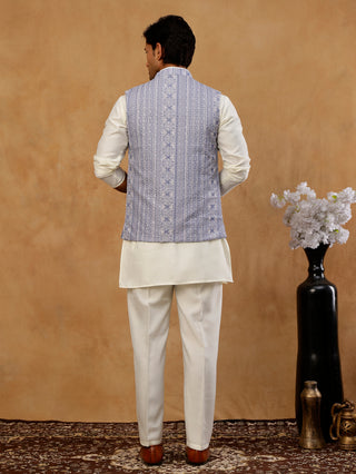 Men's Cotton Blend Embroidered Nehru Jacket with Kurta & Pyjama Set