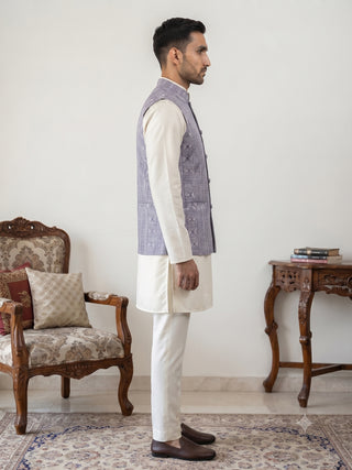 Men's Cotton Blend Embroidered Nehru Jacket with Kurta & Pyjama Set