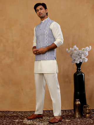 Men's Cotton Blend Embroidered Nehru Jacket with Kurta & Pyjama Set