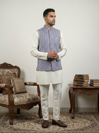 Men's Cotton Blend Embroidered Nehru Jacket with Kurta & Pyjama Set