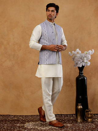 Men's Cotton Blend Embroidered Nehru Jacket with Kurta & Pyjama Set