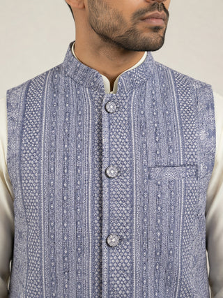 Men's Cotton Blend Embroidered Nehru Jacket with Kurta & Pyjama Set