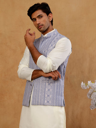 Men's Cotton Blend Embroidered Nehru Jacket with Kurta & Pyjama Set