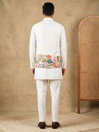 Floral Printed Silk Blend Nehru Jacket Kurta Set