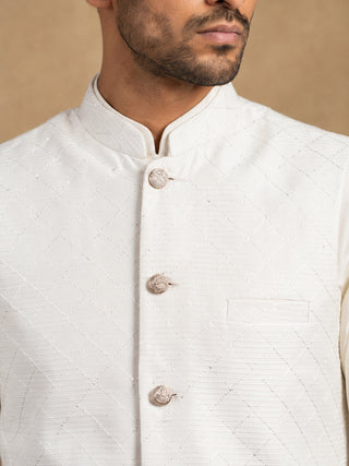 Floral Printed Silk Blend Nehru Jacket Kurta Set