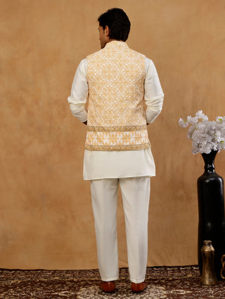Silk Blend Embroidered Floral Nehru Jacket Kurta Set