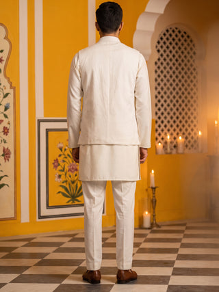 Embroidered Nehru Jacket With Kurta Pyjama Set