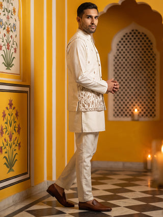 Embroidered Nehru Jacket With Kurta Pyjama Set