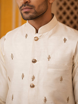 Embroidered Nehru Jacket With Kurta Pyjama Set