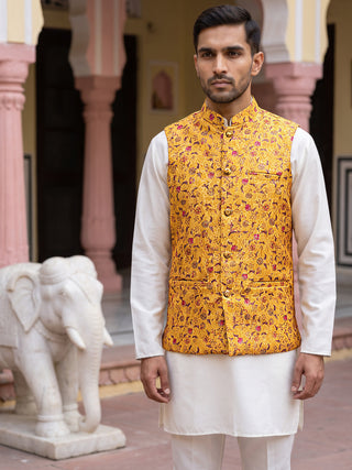 Woven Nehru Jacket Kurta Pyjama Set