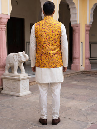 Woven Nehru Jacket Kurta Pyjama Set