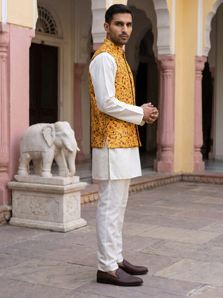 Woven Nehru Jacket Kurta Pyjama Set