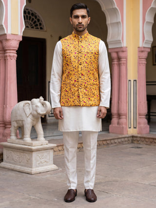 Woven Nehru Jacket Kurta Pyjama Set