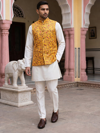 Woven Nehru Jacket Kurta Pyjama Set