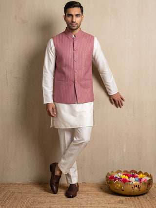 Velvet Embroidered Nehru Jacket with Silk Kurta Set