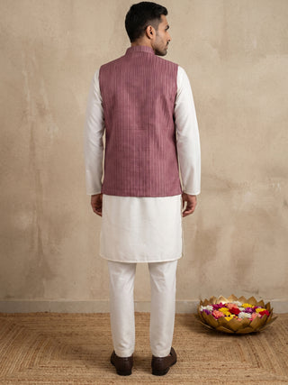 Velvet Embroidered Nehru Jacket with Silk Kurta Set