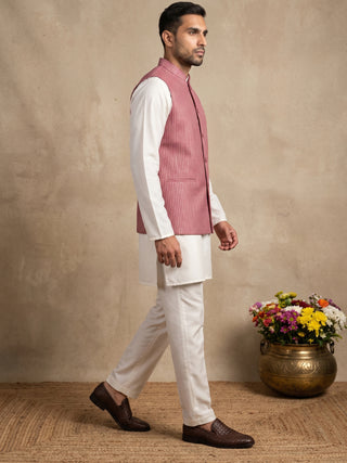 Velvet Embroidered Nehru Jacket with Silk Kurta Set
