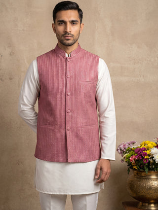 Velvet Embroidered Nehru Jacket with Silk Kurta Set
