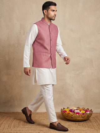 Velvet Embroidered Nehru Jacket with Silk Kurta Set