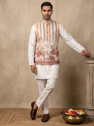 Silk Embroidered Nehru Jacket with Kurta Set
