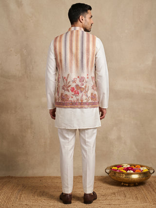 Silk Embroidered Nehru Jacket with Kurta Set