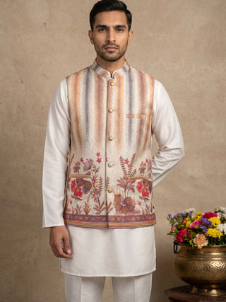 Silk Embroidered Nehru Jacket with Kurta Set