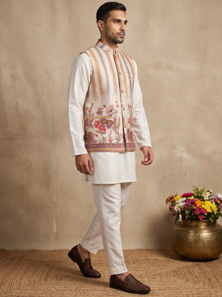 Silk Embroidered Nehru Jacket with Kurta Set