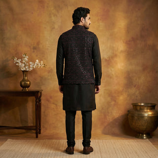 Men's Velvet Nehru Jacket With Solid Kurta Pyjama.