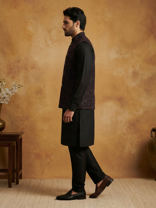 Men's Velvet Nehru Jacket With Solid Kurta Pyjama.