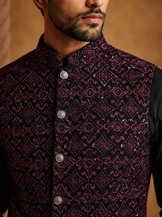 Men's Velvet Nehru Jacket With Solid Kurta Pyjama.