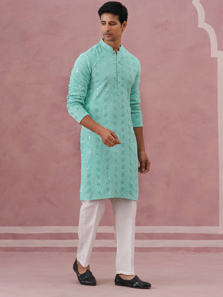 Sequin-Embellished Rayon Embroidered Kurta Pyjama