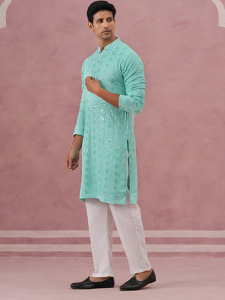 Sequin-Embellished Rayon Embroidered Kurta Pyjama