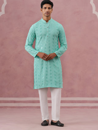 Sequin-Embellished Rayon Embroidered Kurta Pyjama