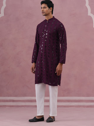 Sequin-Embellished Rayon Embroidered Kurta Pyjama