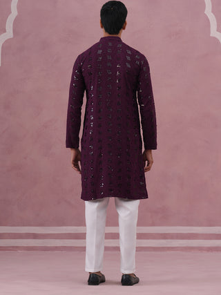 Sequin-Embellished Rayon Embroidered Kurta Pyjama