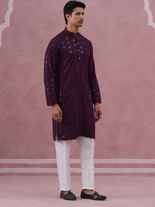 Sequin-Embellished Rayon Embroidered Kurta Pyjama