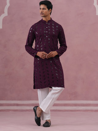 Sequin-Embellished Rayon Embroidered Kurta Pyjama