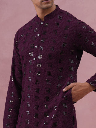 Sequin-Embellished Rayon Embroidered Kurta Pyjama