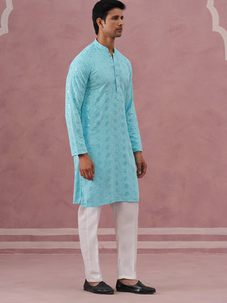 Sequin-Embellished Rayon Embroidered Kurta Pyjama