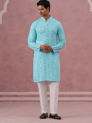 Sequin-Embellished Rayon Embroidered Kurta Pyjama
