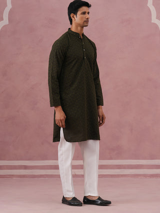 Traditional Cotton Blend Embroidered Kurta Pyjama