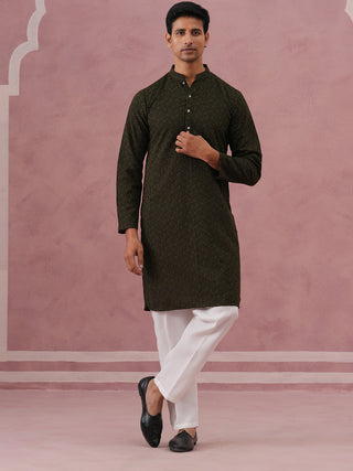 Traditional Cotton Blend Embroidered Kurta Pyjama
