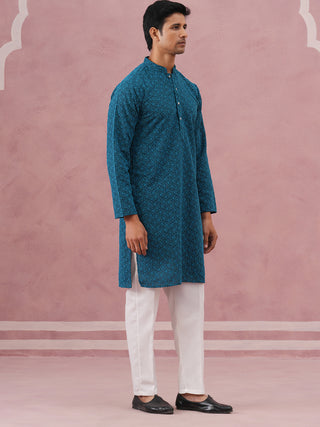 Traditional Cotton Blend Embroidered Kurta Pyjama
