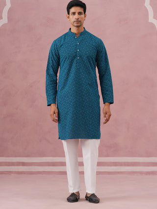 Traditional Cotton Blend Embroidered Kurta Pyjama