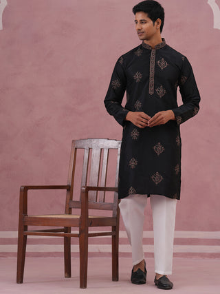 Silk Blend Black Kurta Pyjama Set for Men